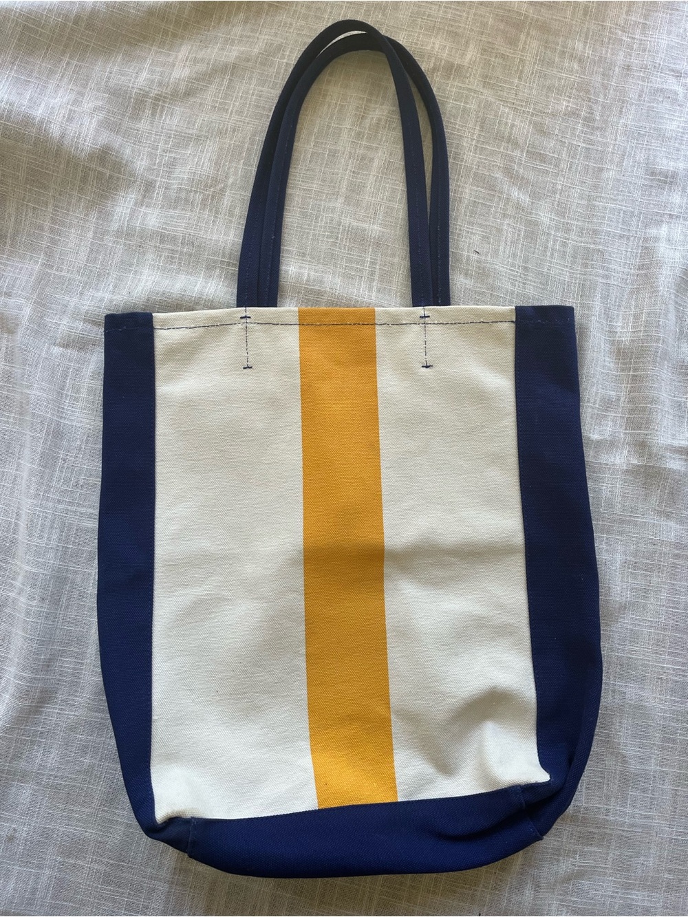 Cotton Canvas Tote w/ Navy, Cream & Mustard Stripes